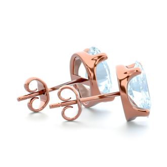 Aquamarine Earrings: Aquamarine Jewelry: 2 1/3 Carat Oval Shape Aquamarine Stud Earrings In 14K Rose Gold Over Sterling Silver