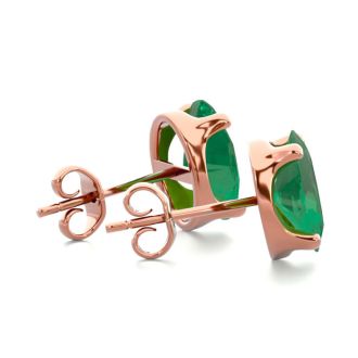 2 1/3 Carat Oval Shape Emerald Stud Earrings In 14K Rose Gold Over Sterling Silver