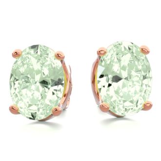 2 Carat Oval Shape Green Amethyst Stud Earrings In 14K Rose Gold Over Sterling Silver