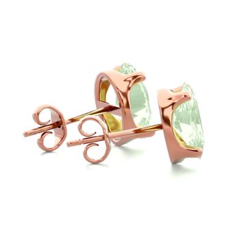 2 Carat Oval Shape Green Amethyst Stud Earrings In 14K Rose Gold Over Sterling Silver