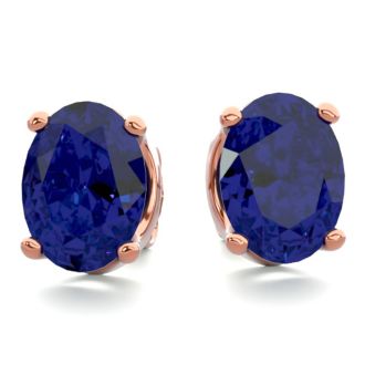3 Carat Oval Shape Sapphire Stud Earrings In 14K Rose Gold Over Sterling Silver
