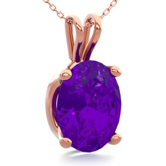 1 Carat Oval Shape Amethyst Necklace In 14K Rose Gold Over Sterling Silver, 18 Inches