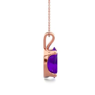 1 Carat Oval Shape Amethyst Necklace In 14K Rose Gold Over Sterling Silver, 18 Inches