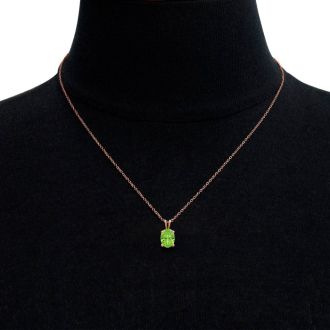 1 1/3 Carat Oval Shape Peridot Necklace In 14K Rose Gold Over Sterling Silver, 18 Inches