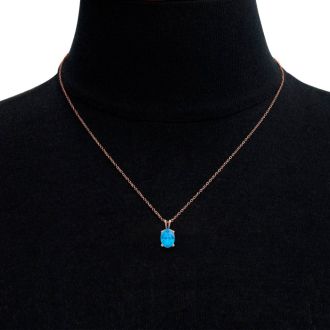 1 1/2 Carat Oval Shape Blue Topaz Necklace In 14K Rose Gold Over Sterling Silver, 18 Inches