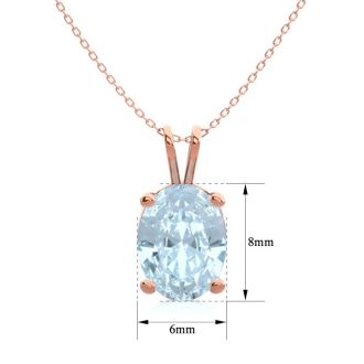 Aquamarine Necklace: Aquamarine Jewelry: 1 Carat Oval Shape Aquamarine Necklace In 14K Rose Gold Over Sterling Silver, 18 Inches