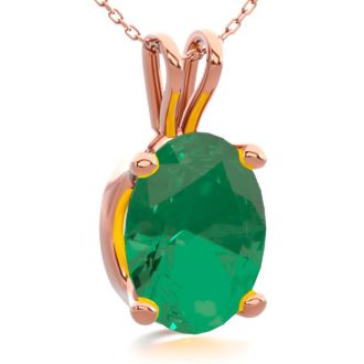 1 Carat Oval Shape Emerald Necklaces In 14 Karat Rose Gold Over Sterling Silver, 18 Inch Chain