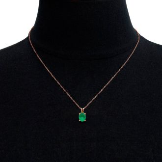 1 Carat Oval Shape Emerald Necklaces In 14 Karat Rose Gold Over Sterling Silver, 18 Inch Chain