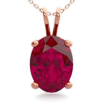  1 1/2 Carat Oval Shape Ruby Necklace In 14K Rose Gold Over Sterling Silver, 18 Inches