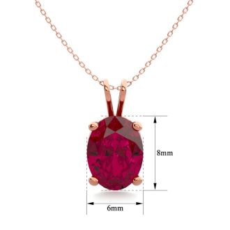  1 1/2 Carat Oval Shape Ruby Necklace In 14K Rose Gold Over Sterling Silver, 18 Inches