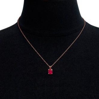  1 1/2 Carat Oval Shape Ruby Necklace In 14K Rose Gold Over Sterling Silver, 18 Inches