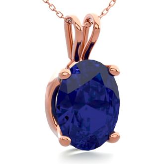1 1/2 Carat Oval Shape Sapphire Necklace In 14K Rose Gold Over Sterling Silver, 18 Inches