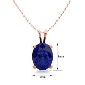 1 1/2 Carat Oval Shape Sapphire Necklace In 14K Rose Gold Over Sterling Silver, 18 Inches
