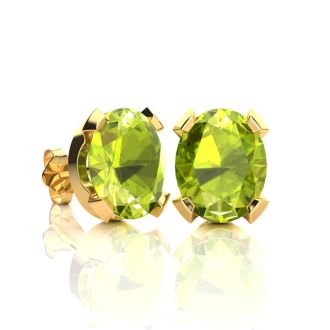3 Carat Oval Shape Peridot Necklace and Earring Set In 14K Yellow Gold Over Sterling Silver