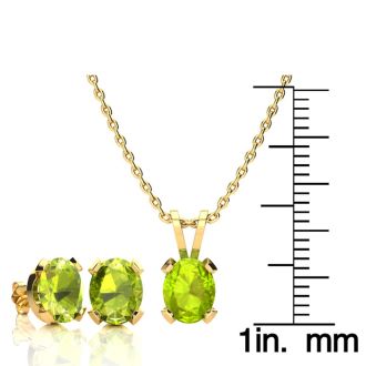 3 Carat Oval Shape Peridot Necklace and Earring Set In 14K Yellow Gold Over Sterling Silver