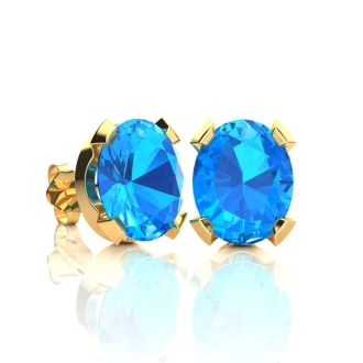 3 Carat Oval Shape Blue Topaz Necklace and Earring Set In 14K Yellow Gold Over Sterling Silver