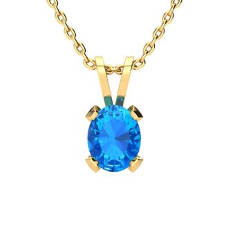 3 Carat Oval Shape Blue Topaz Necklace and Earring Set In 14K Yellow Gold Over Sterling Silver