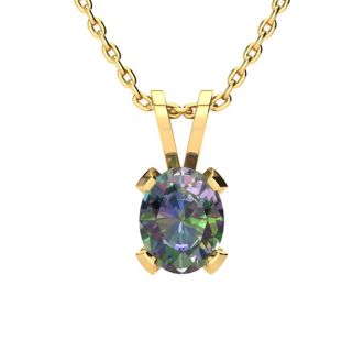 3 Carat Oval Shape Mystic Topaz Necklace and Earring Set In 14 Karat Yellow Gold Over Sterling Silver, 18 Inches