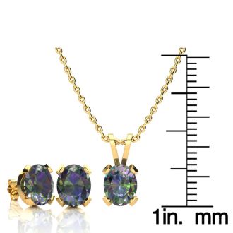 3 Carat Oval Shape Mystic Topaz Necklace and Earring Set In 14 Karat Yellow Gold Over Sterling Silver, 18 Inches