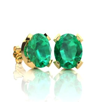3 Carat Oval Shape Emerald Necklaces and Earring Set In 14 Karat Yellow Gold Over Sterling Silver, 18 Inch Chain