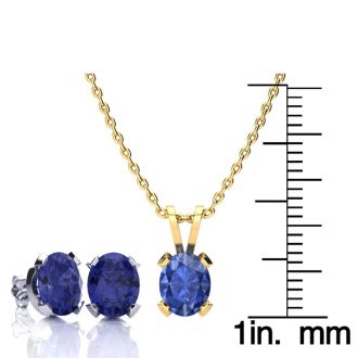 3 Carat Oval Shape Tanzanite Necklace and Earring Set In 14K Yellow Gold Over Sterling Silver