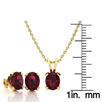 Garnet Necklace: Garnet Jewelry: 3 Carat Oval Shape Garnet Necklace and Earring Set In 14K Yellow Gold Over Sterling Silver
