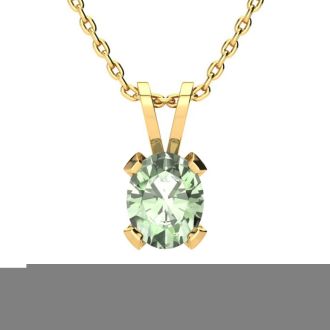3 Carat Oval Shape Green Amethyst Necklace and Earring Set In 14K Yellow Gold Over Sterling Silver