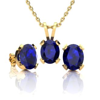 3 Carat Oval Shape Sapphire Necklace and Earring Set In 14K Yellow Gold Over Sterling Silver