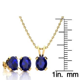 3 Carat Oval Shape Sapphire Necklace and Earring Set In 14K Yellow Gold Over Sterling Silver