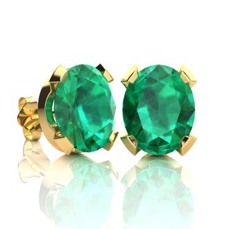 3-1/2 Carat Oval Shape Emerald Necklaces and Earring Set In 14 Karat Yellow Gold Over Sterling Silver, 18 Inch Chain