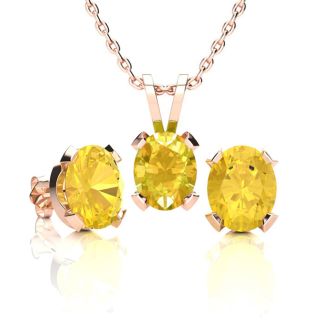3 Carat Oval Shape Citrine Necklace and Earring Set In 14K Rose Gold Over Sterling Silver