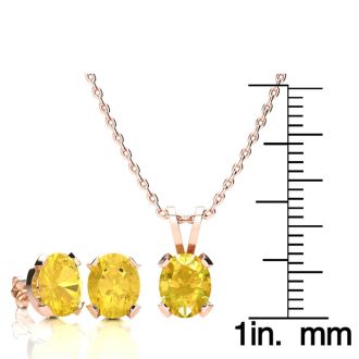 3 Carat Oval Shape Citrine Necklace and Earring Set In 14K Rose Gold Over Sterling Silver