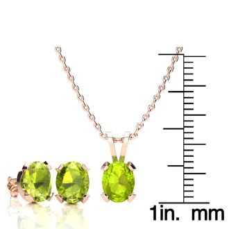 3 Carat Oval Shape Peridot Necklace and Earring Set In 14K Rose Gold Over Sterling Silver