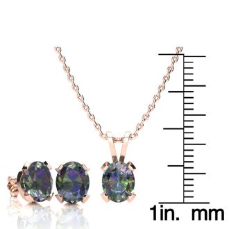 3 Carat Oval Shape Mystic Topaz Necklace and Earring Set In 14 Karat Rose Gold Over Sterling Silver, 18 Inches