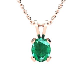 3 Carat Oval Shape Emerald Necklaces and Earring Set In 14 Karat Rose Gold Over Sterling Silver, 18 Inch Chain
