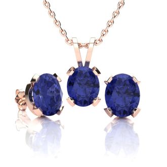 3 Carat Oval Shape Tanzanite Necklace and Earring Set In 14K Rose Gold Over Sterling Silver