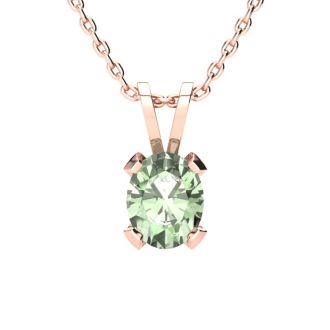 3 Carat Oval Shape Green Amethyst Necklace and Earring Set In 14K Rose Gold Over Sterling Silver