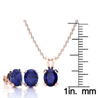3 Carat Oval Shape Sapphire Necklace and Earring Set In 14K Rose Gold Over Sterling Silver
