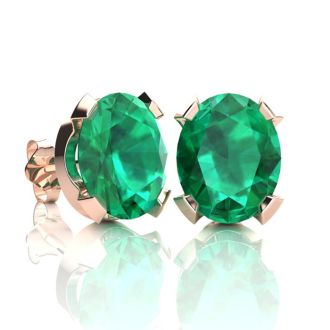 3-1/2 Carat Oval Shape Emerald Necklaces and Earring Set In 14 Karat Rose Gold Over Sterling Silver, 18 Inch Chain