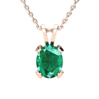 3-1/2 Carat Oval Shape Emerald Necklaces and Earring Set In 14 Karat Rose Gold Over Sterling Silver, 18 Inch Chain