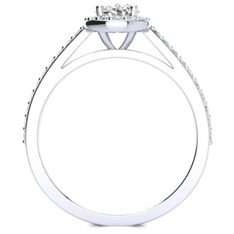 1 Carat Oval Shape Halo Diamond Engagement Ring in 14 Karat White Gold