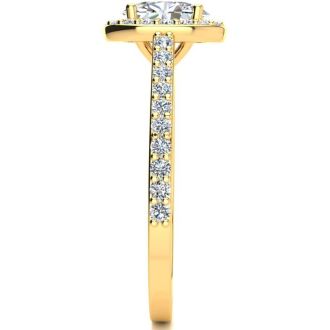 1 Carat Oval Shape Halo Diamond Engagement Ring in 14 Karat Yellow Gold