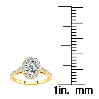 1 Carat Oval Shape Halo Diamond Engagement Ring in 14 Karat Yellow Gold