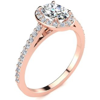 1 Carat Oval Shape Halo Diamond Engagement Ring in 14k Rose Gold