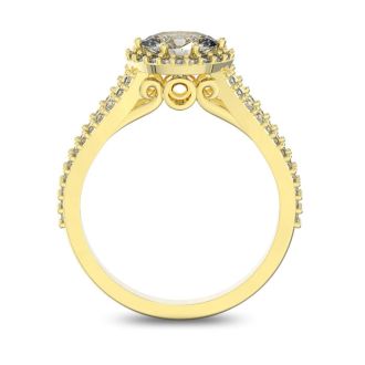 1 Carat Oval Halo Diamond Engagement Ring in 14 Karat Yellow Gold, Split Shank