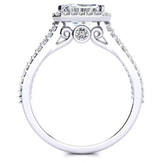 1 1/2 Carat Halo Diamond Engagement Ring in 14 Karat White Gold, Split Shank