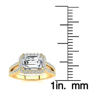 1 1/2 Carat Halo Diamond Engagement Ring in 14 Karat Yellow Gold, Split Shank