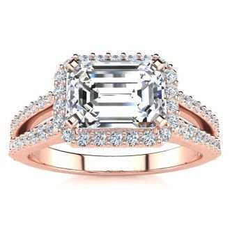 1 1/2 Carat Halo Diamond Engagement Ring in 14 Karat Rose Gold, Split Shank