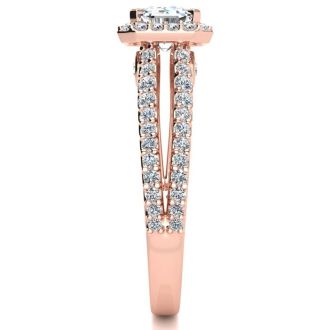 1 1/2 Carat Halo Diamond Engagement Ring in 14 Karat Rose Gold, Split Shank