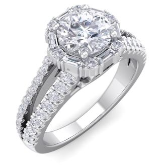 1 1/2 Carat Fancy Halo Diamond Engagement Ring in 14 Karat White Gold